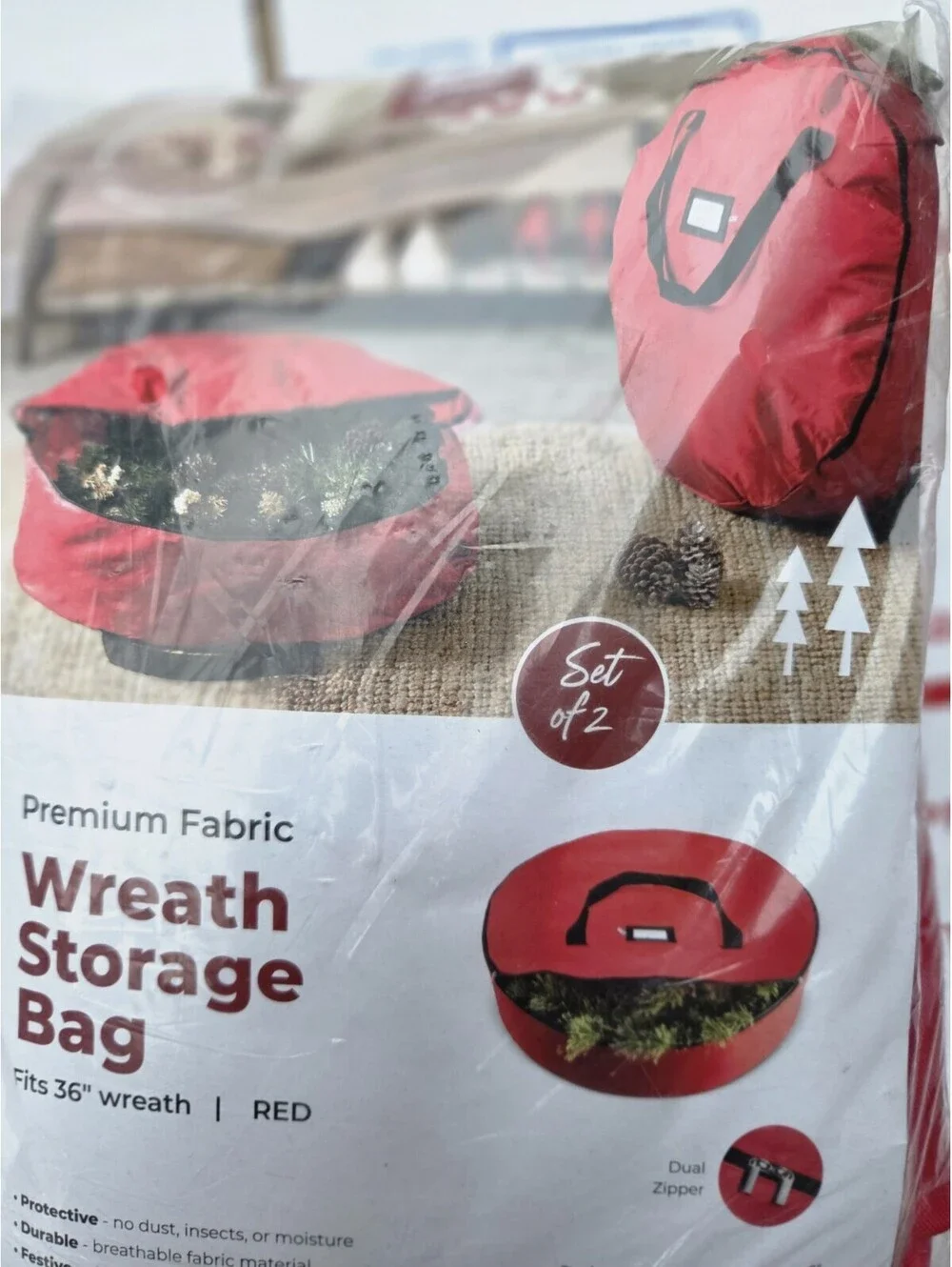 2 Red Wreath  storage Bag 36in